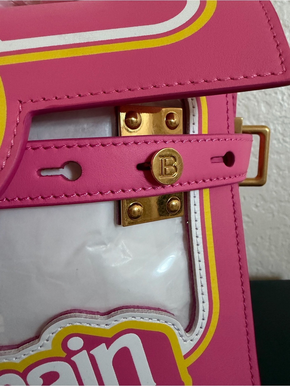 Balmain x BARBIE collab Pink and Yellow Logo Satchel with Gold Hardware - Picture 4 of 12